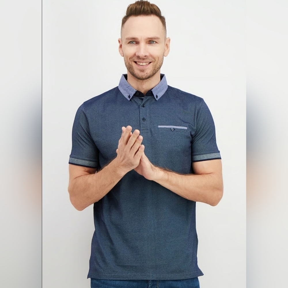 Denim & Flower Ricky Singh Men Polo Blue M Short Sleeve Casual Golf Retro Career